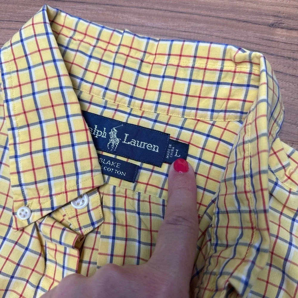 Polo Ralph‎ Lauren Blake Shirt Mens L Button Up Yellow Plaid Retro Y2K Career